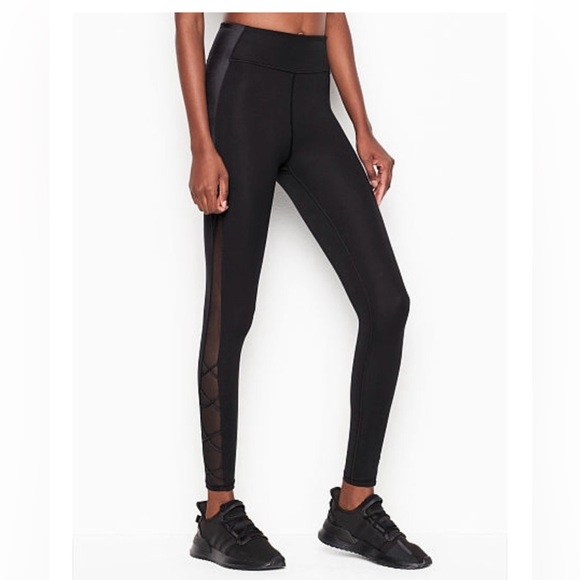 Victoria's Secret Pants - Victoria’s Secret Black Mesh Lace-Up Leggings